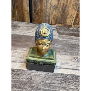 Egyptian Nefertiti Style Trinket Box Jewelry Keepsake Decor Blue Gold